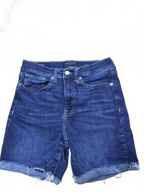 Lucky Brand Stevie High Rise Bermuda Denim Shorts Women's Size 6 Raw Hem Dark